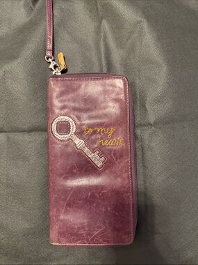 Fossil Purple Leather Wristlet Wallet with Key Patch